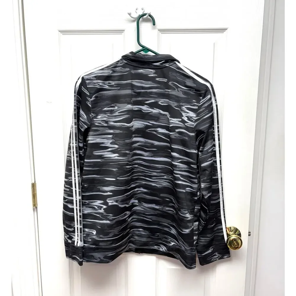 Adidas Jacket Big Boys Tricot Black White Full Zip, Mock Neck, Size XL 18/20